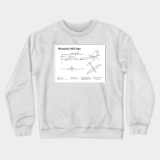 Mitsubishi A6M Zero Airplane Blueprint - BD Crewneck Sweatshirt